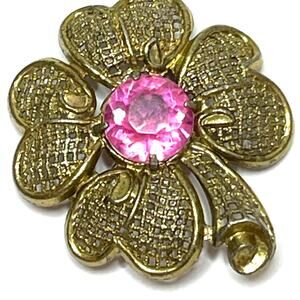 VINTAGE Brooch Signed LM LITTLE NEMO Pink Rhinestone Vtg Jewelry Pin A16
